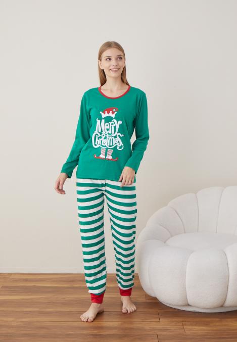 Pijama Dama Craciun "Mery Christhmas" ,maneca lunga ,pantaloni lungi,Engros